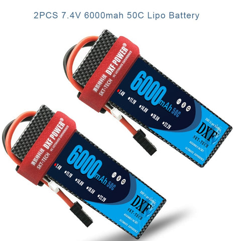 DXF 7.4V 6000mAh 50C Max 100C LiPo Battery Pack 2S HardCase For 1/8 1/10 RC Car Model Traxxas Slash Emaxx